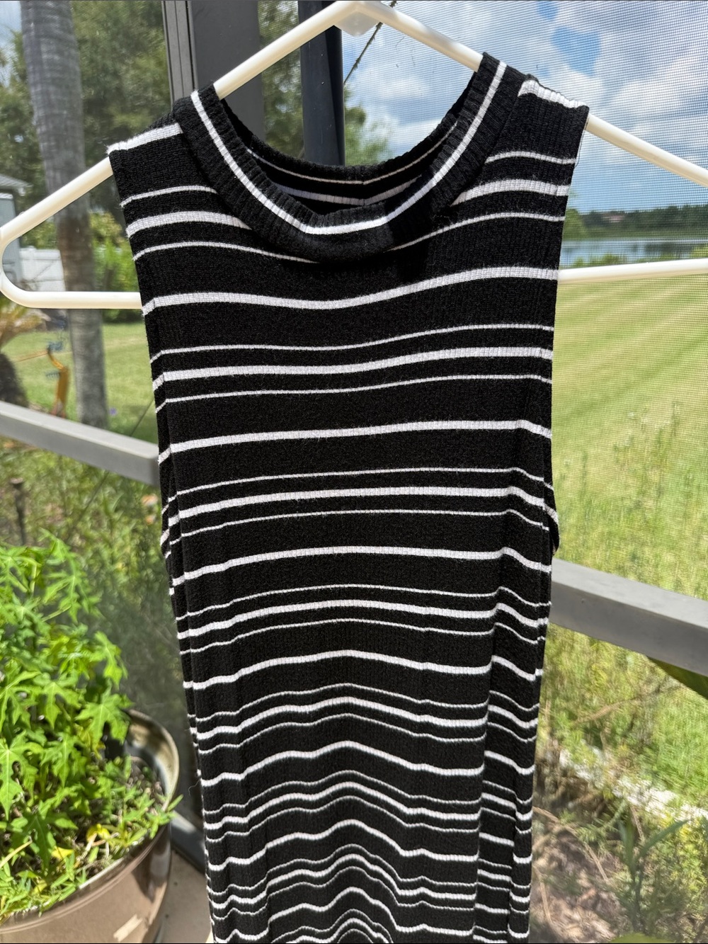 Xhilaration Black and White form fitting Striped Sleeveless Midi Dress